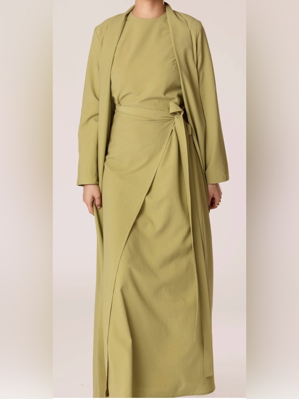 Veiled Collection Noora Textured 3-Piece
Abaya Set in Cypress Green